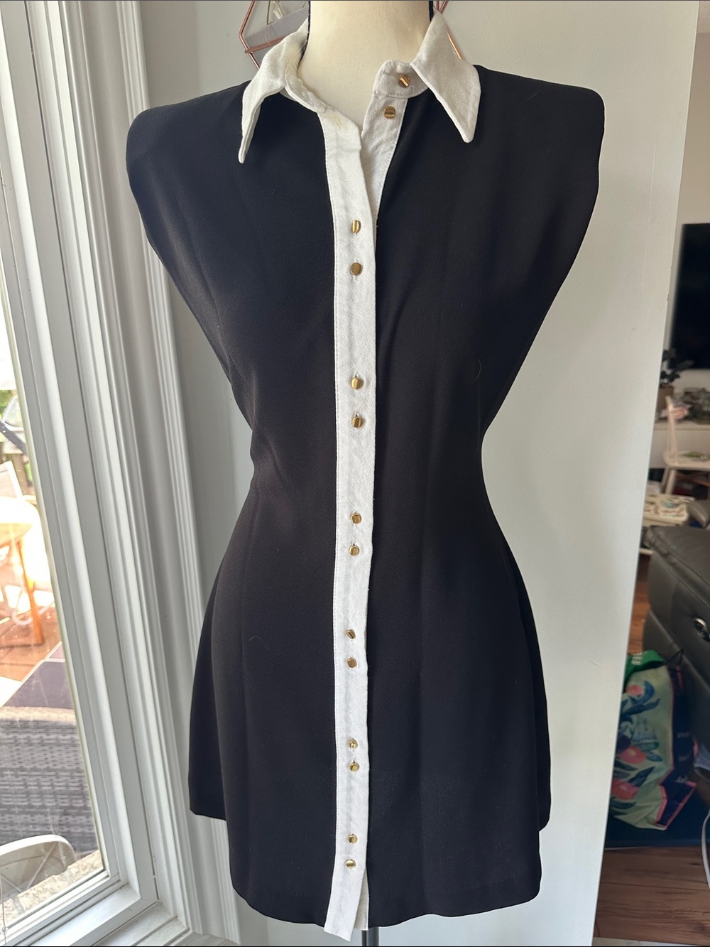 ZARA Black and White Sleeveless Shirt Dress Corporate Girlie Office Size Small